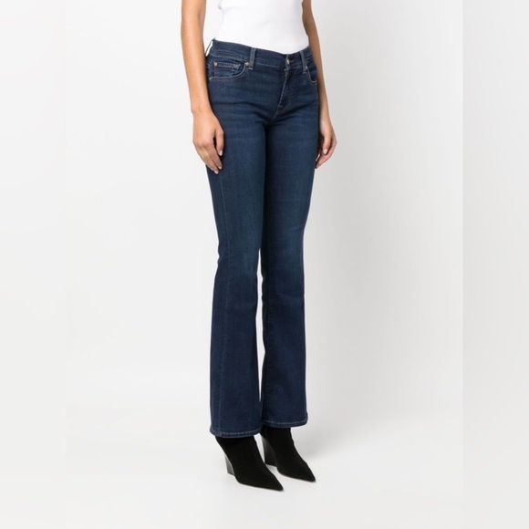 7 For All Mankind Boot Cut Low Rise Dark Wash Jeans Y2K Style - Picture 1 of 7
